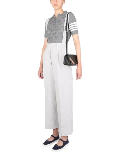 Shop Thom Browne Striped Suspender Trousers In Grey