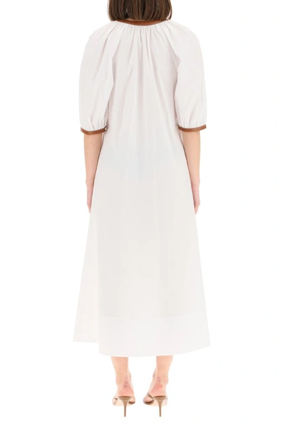 Shop Staud Vincent Vegan Leather Trim Midi Dress In White