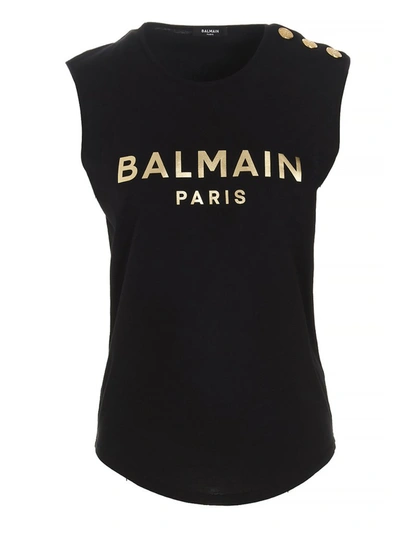 Shop Balmain Button Embellished Sleeveless Top In Black