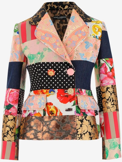 Shop Dolce & Gabbana Patchwork Double Breasted Blazer In Multi