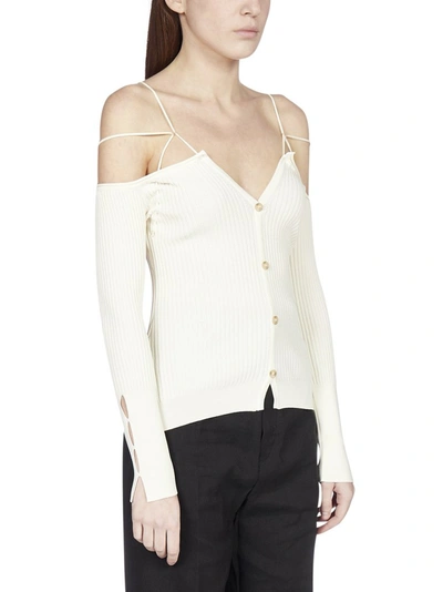 Shop Jacquemus Tordu Strap Shoulder Knit Top In Beige