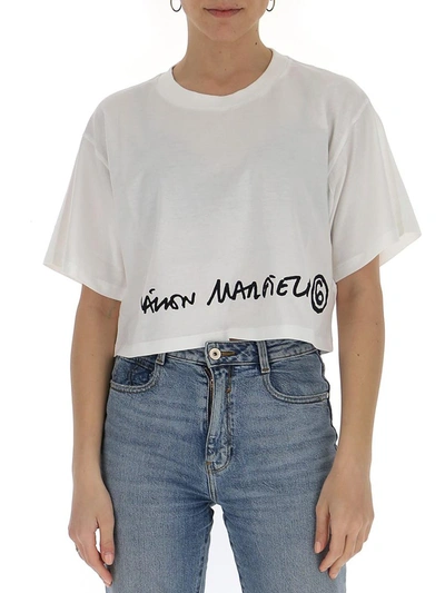 Shop Mm6 Maison Margiela Logo Print Cropped T In White
