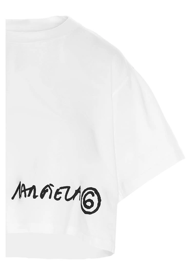 Shop Mm6 Maison Margiela Logo Print Cropped T In White
