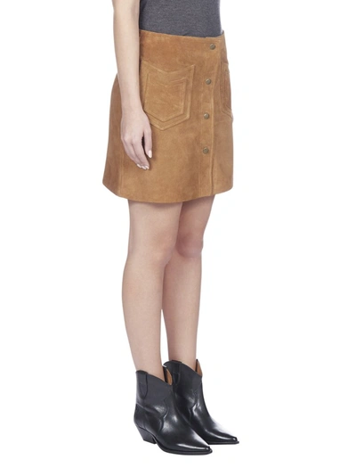 Shop Saint Laurent Western Detail Leather Mini Skirt In Brown