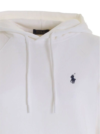 Shop Polo Ralph Lauren Logo Embroidered Drawstring Hoodie In White