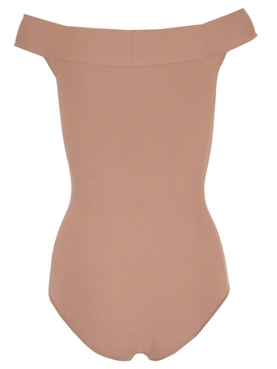 Shop Alaïa Off Shoulder Bodysuit Top In Pink