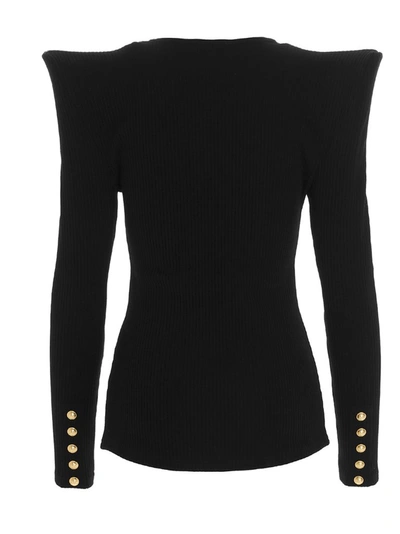 Shop Balmain Exaggerated Shoulder Long Sleeve Top In Black