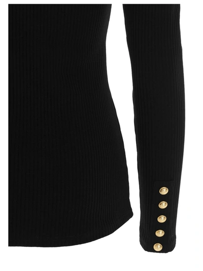 Shop Balmain Exaggerated Shoulder Long Sleeve Top In Black