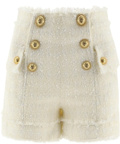 Shop Balmain High Waist Shorts In White