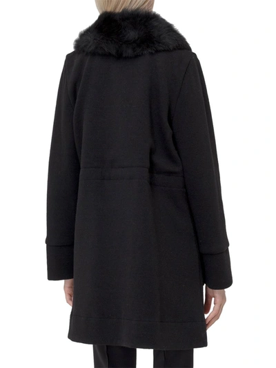 Shop Woolrich Fur Collar Midi Coat In Black