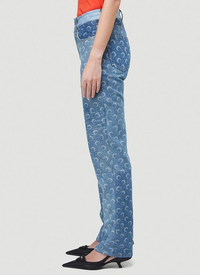 Shop Marine Serre Crescent Moon Panelled Jeans In Blue
