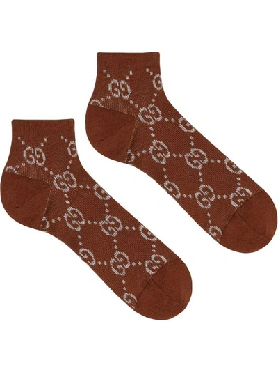 Shop Gucci Gg Lamé Socks In Brown