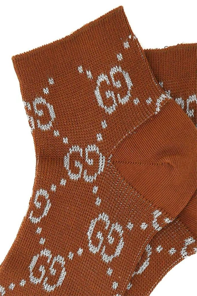 Shop Gucci Gg Lamé Socks In Brown