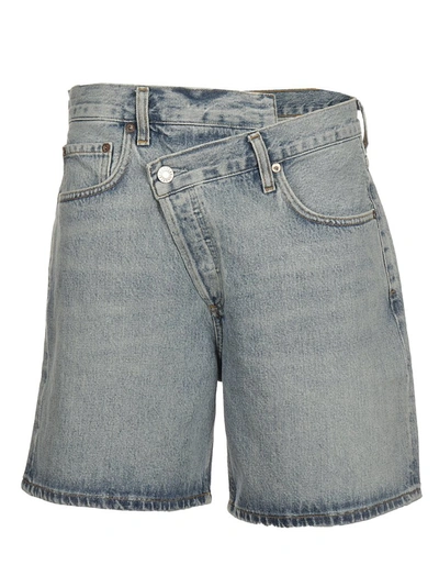 Shop Agolde Criss Cross Denim Shorts In Blue