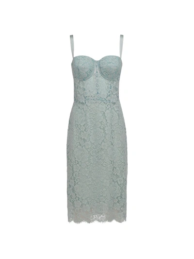 Shop Dolce & Gabbana Floral Lace Bustier Dress In Blue