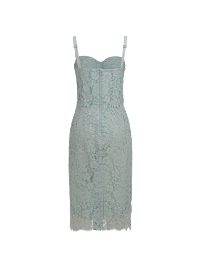 Shop Dolce & Gabbana Floral Lace Bustier Dress In Blue