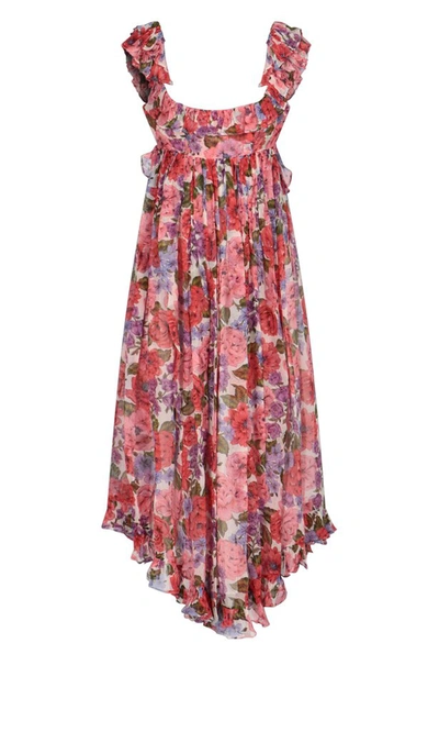 Shop Zimmermann Poppy Frill Edge Midi Dress In Multi