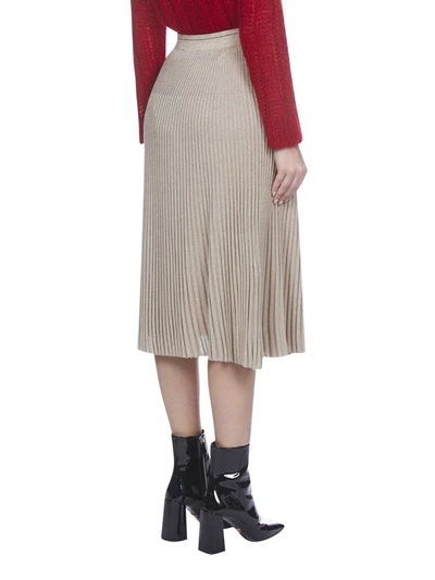 Shop Prada Pleated Knitted Skirt In Beige