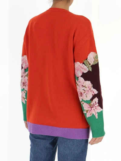 Shop Valentino Flower Intarsia Knit Jumper In Multi