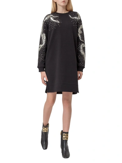 Shop Givenchy Embroidered Crewneck Midi Dress In Black