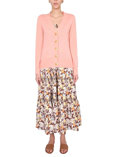 Shop Tory Burch Simone Buttoned Cardigan In Pink