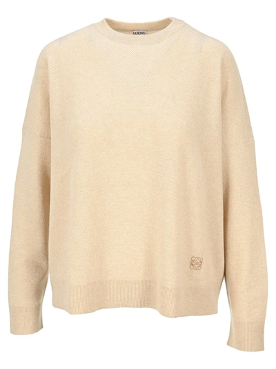 Shop Loewe Anagram Embroidered Oversized Sweater In Beige