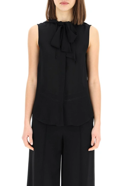 Shop Moschino Hooded Sleeveless Blouse In Black