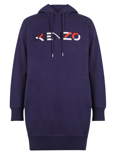 Shop Kenzo Logo Embroidered Hoodie Dress In Blue