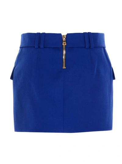 Shop Balmain Logo Plaque Mini Skirt In Blue