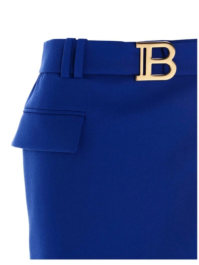 Shop Balmain Logo Plaque Mini Skirt In Blue
