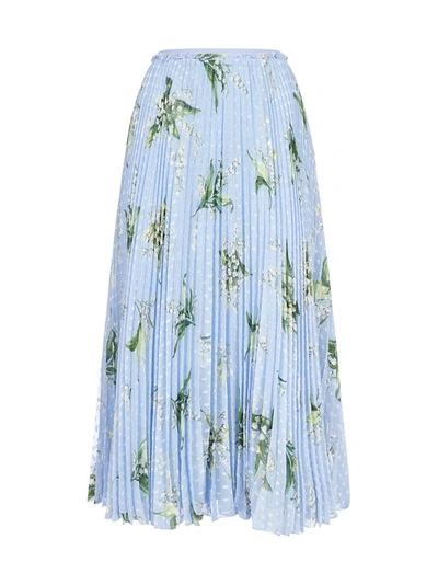 Shop Red Valentino Redvalentino Floral Printed Pleated Midi Skirt In Blue