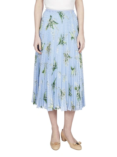Shop Red Valentino Redvalentino Floral Printed Pleated Midi Skirt In Blue