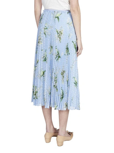 Shop Red Valentino Redvalentino Floral Printed Pleated Midi Skirt In Blue