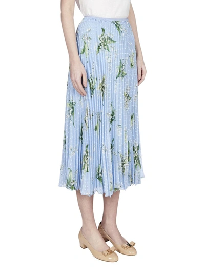 Shop Red Valentino Redvalentino Floral Printed Pleated Midi Skirt In Blue