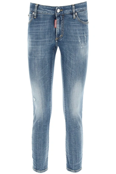 Shop Dsquared2 Distressed Detail Cropped Jeans In Blue