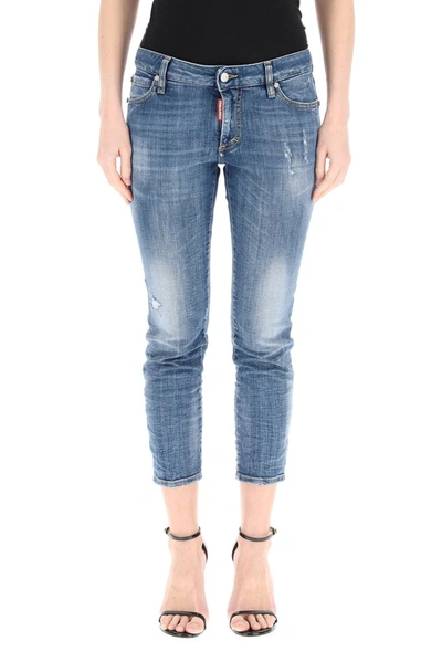 Shop Dsquared2 Distressed Detail Cropped Jeans In Blue