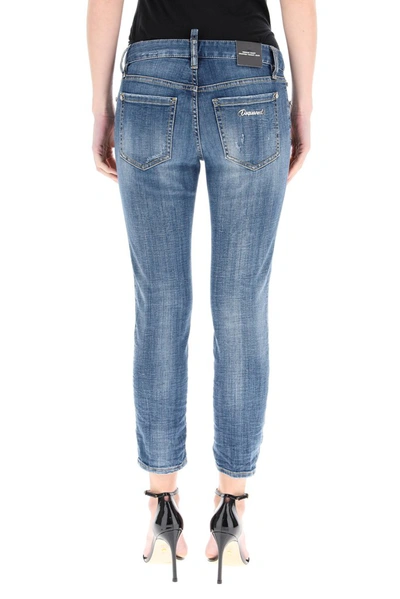 Shop Dsquared2 Distressed Detail Cropped Jeans In Blue