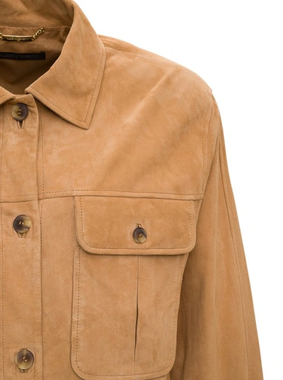 Shop Alberta Ferretti Classic Collar Suede Jacket In Brown