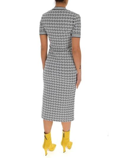 Shop Fendi Ff Motif Jacquard Midi Dress In Multi