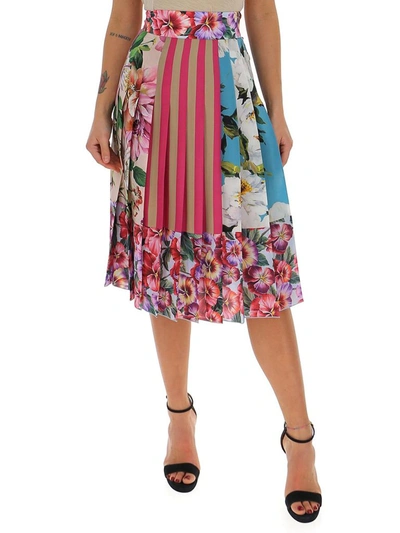 Shop Dolce & Gabbana Floral Printed Pleated Midi Skirt In Multi