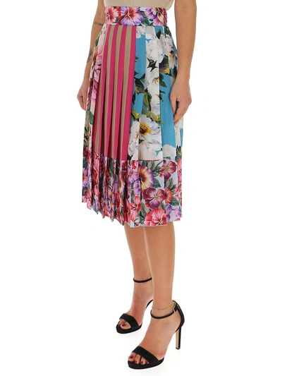 Shop Dolce & Gabbana Floral Printed Pleated Midi Skirt In Multi