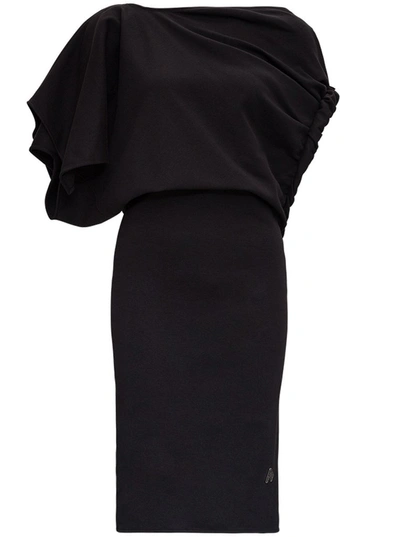 Shop Attico The  Asymmetric Sleeve Mini Dress In Black