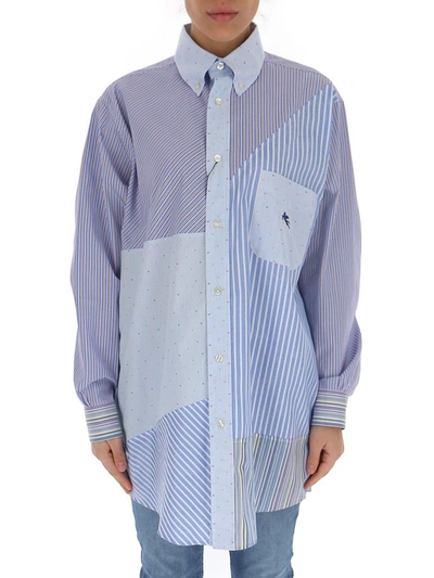 Shop Etro Patchwork Logo Embroidered Shirt In Blue