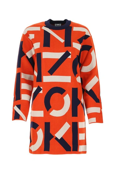 Kenzo Sport Jacquard Monogram Dress In Orange