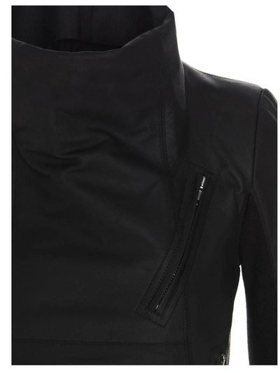Shop Rick Owens Cropped Biker Jacket In Black