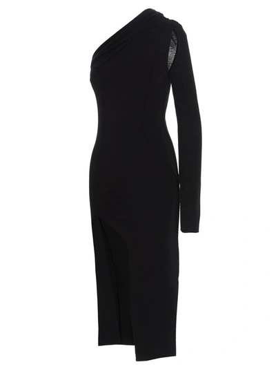 Shop Rick Owens One Shoulder Side Slit Midi Dress In Black