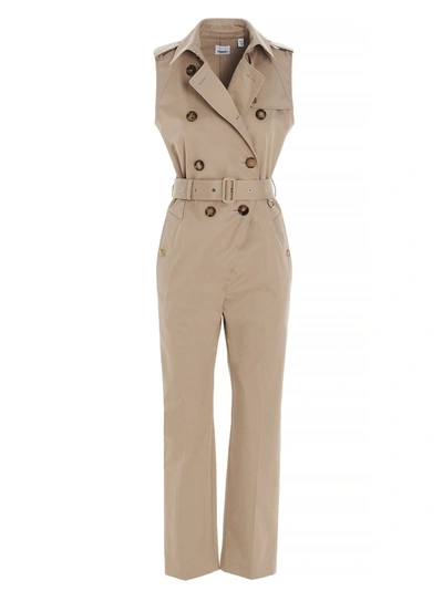 Shop Burberry Belted Jumpsuit In Beige