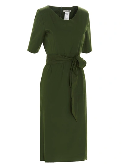 Shop Max Mara 's  Tie Belt Cropped Sleeve Midi Dress In Green