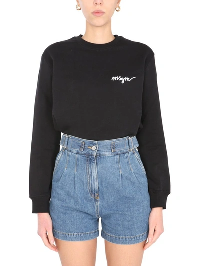 Shop Msgm Logo Embroidered Sweatshirt In Black