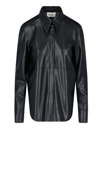 Shop Nanushka Faux Leather Shirt In Black